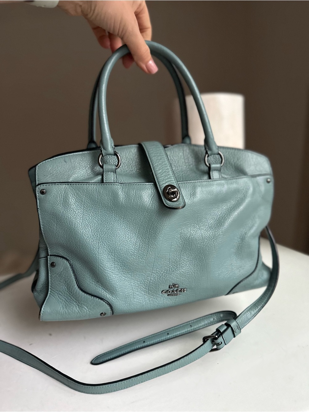 Coach Pebbled Leather Satchel Crossbody Bag